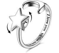 Milacolato S925 Anelli in Argento Sterling per Donna Anello A Fascia Aperta Regolabile Anello Luna Stella Anello I Love You To The Moon Anello Per Donna O Il Tuo Amante Con Confezione Regalo