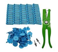 Milageto 100 Pezzi di Etichette Auricolari per Bestiame 001-100 Etichette identificative numeriche con punzone e spilli per l'identificazione di Animali da, Blu