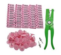 Milageto 100 Pezzi di Etichette Auricolari per Bestiame 001-100 Etichette identificative numeriche con punzone e spilli per l'identificazione di Animali da, Rosa