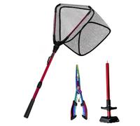 Milageto 3 Pezzi Pieghevole con Accessori Compatto Pieghevole Ripiegabile Rete da Pesca da Pesca per Pescatori, Array, Rosso
