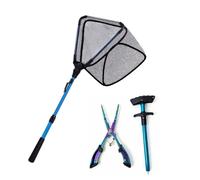 Milageto 3 Pezzi Pieghevole con Accessori Compatto Pieghevole Ripiegabile Rete da Pesca da Pesca per Pescatori, Array, Blu