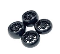 Milageto 4 Pezzi Cerchi in Alluminio con Pneumatici Anodizzato Cerchioni Resistenti All'abrasione Pneumatici per Automodellismo, Nero, 1 24