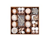 Milageto 52 Pezzi Decorazioni Palline di Natale Set Completo Ornamenti Sfere con Coperchio Appendere Forme Fiocchi Costolate Plastica Antirottura Adatto per, Champagne Scuro