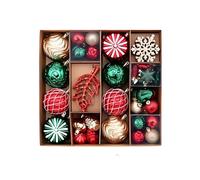 Milageto 52 Pezzi Decorazioni Palline di Natale Set Completo Ornamenti Sfere con Coperchio Appendere Forme Fiocchi Costolate Plastica Antirottura Adatto per, Rosso+Oro