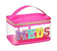 Milageto Borsa per cosmetici Borsa per trucchi trasparente con lettera in ciniglia e manico Borsa per cosmetici glitter in PVC per viaggi di lavoro Feste di, Rosa