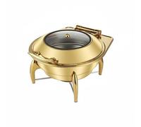 Milageto Buffet Warmer Scaldavivande Chafing Dish Contenitore Termico Vassoio Riscaldante in Acciaio Inox Dorato Semplice da Posizionare E Servire Aspetto, 6L, Rotondo, Con Supporto