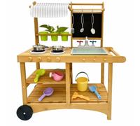Milageto Cucina Giocattolo con Tendone Mobile Cucina Giocattolo con Ruote da Esterno per Asilo Nido