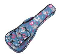 Milageto Custodia con Tasca Frontale Imbottita Custodia con Tracolla Durevole Gig Bag per Ukulelisti, Studenti, Fiori Azzurri, 26 Pollici