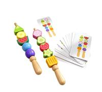 Milageto Gioco Educativo per Bambini Perline Filettate Giocattolo Perline Legno Schede Abbinamento Frutta Apprendimento Colori Forme Pensiero Logico Adatto per