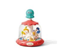 Milageto Giostra a Pressione per Bambini Giostra Giocattolo Trottola Carillon con Cupola Trasparente E Figure Cavalcabili Materiale E Gomma Morbida Stimola, Rosso