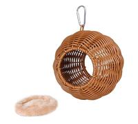 Milageto Nido d'uccello in Finto Rattan sospeso, Luogo di Riposo Traspirante con Cuscino, casetta per pappagalli Intrecciata a Mano per la Riproduzione di, Due Fori Cachi