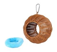 Milageto Nido d'uccello in Finto Rattan sospeso, Luogo di Riposo Traspirante con Cuscino, casetta per pappagalli Intrecciata a Mano per la Riproduzione di, Due Fori Blu