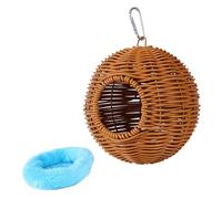 Milageto Nido d'uccello in Finto Rattan sospeso, Luogo di Riposo Traspirante con Cuscino, casetta per pappagalli Intrecciata a Mano per la Riproduzione di, Foro Singolo Blu