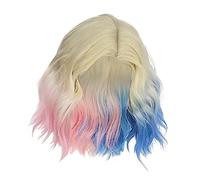 Milageto Parrucca blu, parrucca corta ondulata da donna, con cappuccio per parrucca Capelli ricci Punte rosa e blu Parrucca cosplay realistica per, Stile b