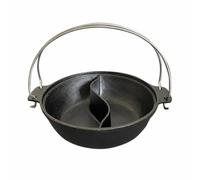 Milageto Pentola in Ghisa con Manico | Due Scomparti Separati, Pentola per Hot Pot, Resistente Alte Temperature, Barbecue, Campeggiatori, Stile A