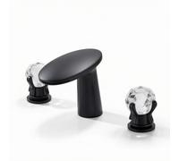 Milageto Rubinetto Lavabo Bagno Cascata Miscelatore Lavandino Tre Fori Bocca Larga con Manopole Cristallo in Rame Massiccio Finitura Montaggio su Piano Adatto, Nero Opaco