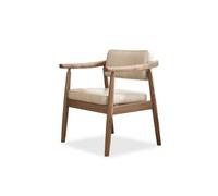 Milageto Sedia Imbottita in Tessuto Sedia Poltrona Poltroncina Sedia da Pranzo Sedia con Braccioli Telaio in Frassino Design Elegante Seduta Padded Schienale, Crema