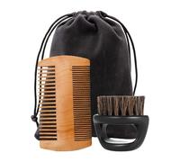 Milageto Set da 2 pezzi per la cura di barba, baffi e baffi da uomo, pettine bifacciale in legno per regalo per la festa del papà, professionale, compatto, Manico in Pp
