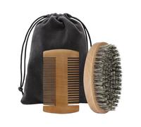 Milageto Set da 2 pezzi per la cura di barba, baffi e baffi da uomo, pettine bifacciale in legno per regalo per la festa del papà, professionale, compatto, Manico in Legno