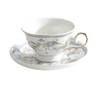 Milageto Set di tazze e piattini da tè con finiture dorate, eleganti e decorative, con motivo floreale, per caffè espresso, per dessert, ufficio, casa frutta.