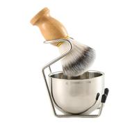 Milageto Spazzola per barba da uomo, ciotola per sapone con supporto, supporto in acciaio inossidabile, design ergonomico robusto per il viaggio, kit 3 in 1, Style a