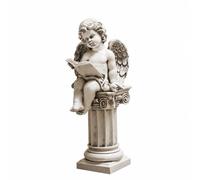 Milageto Statua con Angelo con Colonna Romana dai Dettagli Intricati Statua Decorativa in Stile Europeo Ornato Artigianato Decorativo per Spazi Abitativi, Angelo Lettore