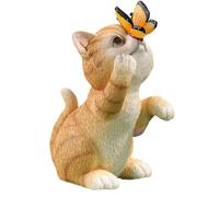 Milageto Statua di Gatto da Giardino Decorazione Farfalla Luce Solare Regalo di inaugurazione della casa Figurina di Gattino Scultura di Animali per Patio, Giallo