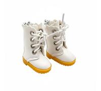 Milageto Stivali per Bambola Scarpe Accessori Calzature Stivaletti con Cerniera Dietro E Lacci Realistici Adatti per Bambole Snodate 30cm 1/6 Creazioni Moda, Bianco+Giallo+Suola
