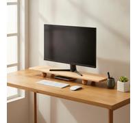 Milageto Supporto da Scrivania Rialzo per Computer Base Schermo Ripiano Laptop Realizzato in Legno Massello Nera Piedini Sferici Antigraffio Spazio per, Faggio, 120 20 5