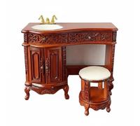 Milageto Toilette in Miniatura per Casa Delle Bambole Comodino Sgabello Mobile Bagno Legno con Dettagli Intagliati E Cassetto Apribile Adatta a Diorami Fotografia Collezionisti