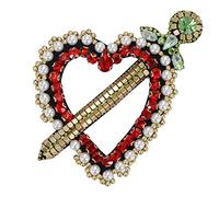 Milagro - Toppe a forma di cuore con perline e scritta "Flaming Sacred Heart", applique con occhi malvagi, decorazione da cucire, per fai da te, 2 pezzi (B)