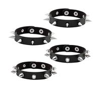 MILAKOO 4 pezzi nero in pelle Punk Rock Bracciali Set per gli uomini donne ampio cinturino braccialetto Wrap Bracciale