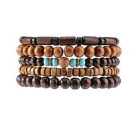 MILAKOO 5 Pezzi Collezione di Braccialetti di Legno Impilabili Bracciali di per line per le Donne Gioielli Boho Leggeri per Usura Quotidiana