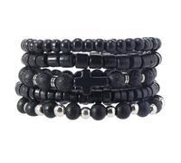 MILAKOO 5PCS braccialetti di perline di legno per gli uomini con pietra ematite croce perline nere braccialetti elasticizzati