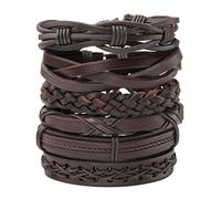 MILAKOO 6Pcs Braccialetto in pelle intrecciata marrone per uomo Donna Punk Star Skull Bracelet Rock