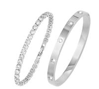 MILAKOO Bracciale da Tennis Bangle Set per le Donne Bangle Zirconia Bracciale in Acciaio Titanio 17CM Bracciali Amicizia Argento
