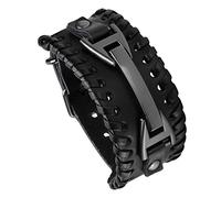 Milakoo Bracciale di pelle a fascia larga con borchie metalliche unisex nero con borchie di metallo in stile motociclista punk rock largo cinturino fascia regolabile e Lega brown Metal