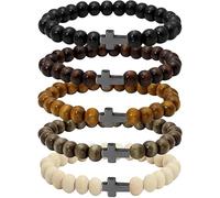 MILAKOO, bracciale mala da uomo, elastico, con perline di legno, tibetano e buddista, per la meditazione e la preghiera, 6/8 mm, 8.0 centimeters, Legno