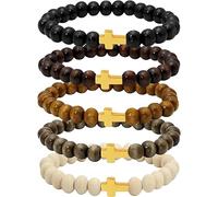 MILAKOO, bracciale mala da uomo, elastico, con perline di legno, tibetano e buddista, per la meditazione e la preghiera, 6/8 mm, 6.3 to 7 inches, Legno