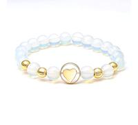 MILAKOO Bracciale Opale Bracciale Donna Pietra Naturale Bracciale Donna Pietra Preziosa 8mm Braccialetti di Perle Cuore d'oro