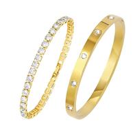 MILAKOO Bracciale Tennis Bangle Set per le Donne Signore Zirconia Bangle Titanio Acciaio Bracciale Set 17CM Bracciali Amicizia Oro