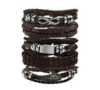 MILAKOO Braccialetti in Pelle Intrecciata per Uomo Bracciale in Tessuto Intrecciato Regolabile (B2.2 Marrone)