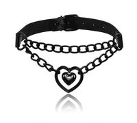 MILAKOO Ciondolo a Cuore Choker Doppio Cuore Collana a Catena PU Pelle Punk Choker Collane Collare Regolabile per le Donne