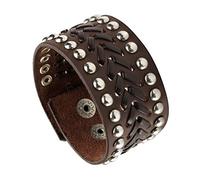 MILAKOO Marrone Punk Rock Biker Link Chain Bracciale in pelle Bracciale polsino Gothic