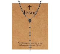 MILAKOO Rosario con perle cattoliche per donne e uomini - Ciondolo a forma di croce a Y - Con crocifisso in acciaio inossidabile e immagine di Gesù, 51 cm, Acciaio inossidabile, Nessuna pietra