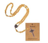 MILAKOO rosario in legno perline cattoliche per donne uomini perline croce y collana con ciondolo con carta di Gesù