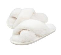 Milaloko Donne Fluffy Cross Band House Pantofole Fuzzy Open Toe Slip-on Cozy Peluche Scarpe Casa Indoor Outdoor, Bianco, 40-41