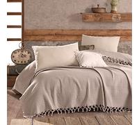 Milam London Coperta da tiro beige Copriletto in waffle di cotone Copridivano king size Copriletto grande a 3 posti Coperta beige per letto Divani grandi 220 x 240 cm