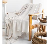 Milam London Coperta in cotone | Morbida coperta per poltrone, divani e divani | copriletto singolo 170 x 200 cm | crema (alleggerita al bianco)