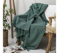 Milam London Coperta leggera e sottile, a spina di pesce, per poltrone, divani, sedie e letto singolo, coperta in cotone 130 x 180 cm, verde